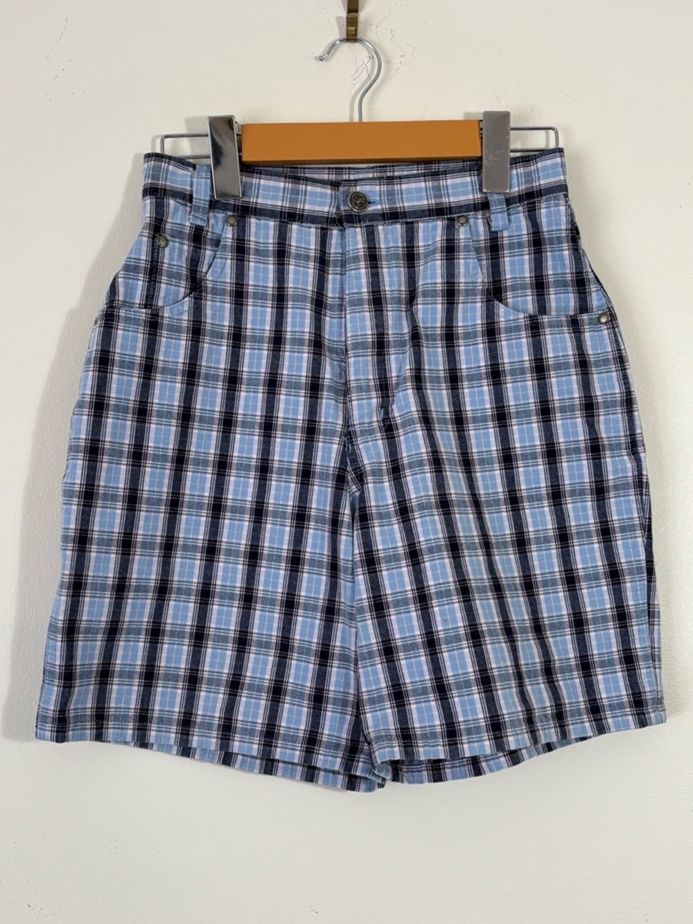Northern Reflections Vintage 90’s  Light Blue and Navy Plaid Flat Front Shorts